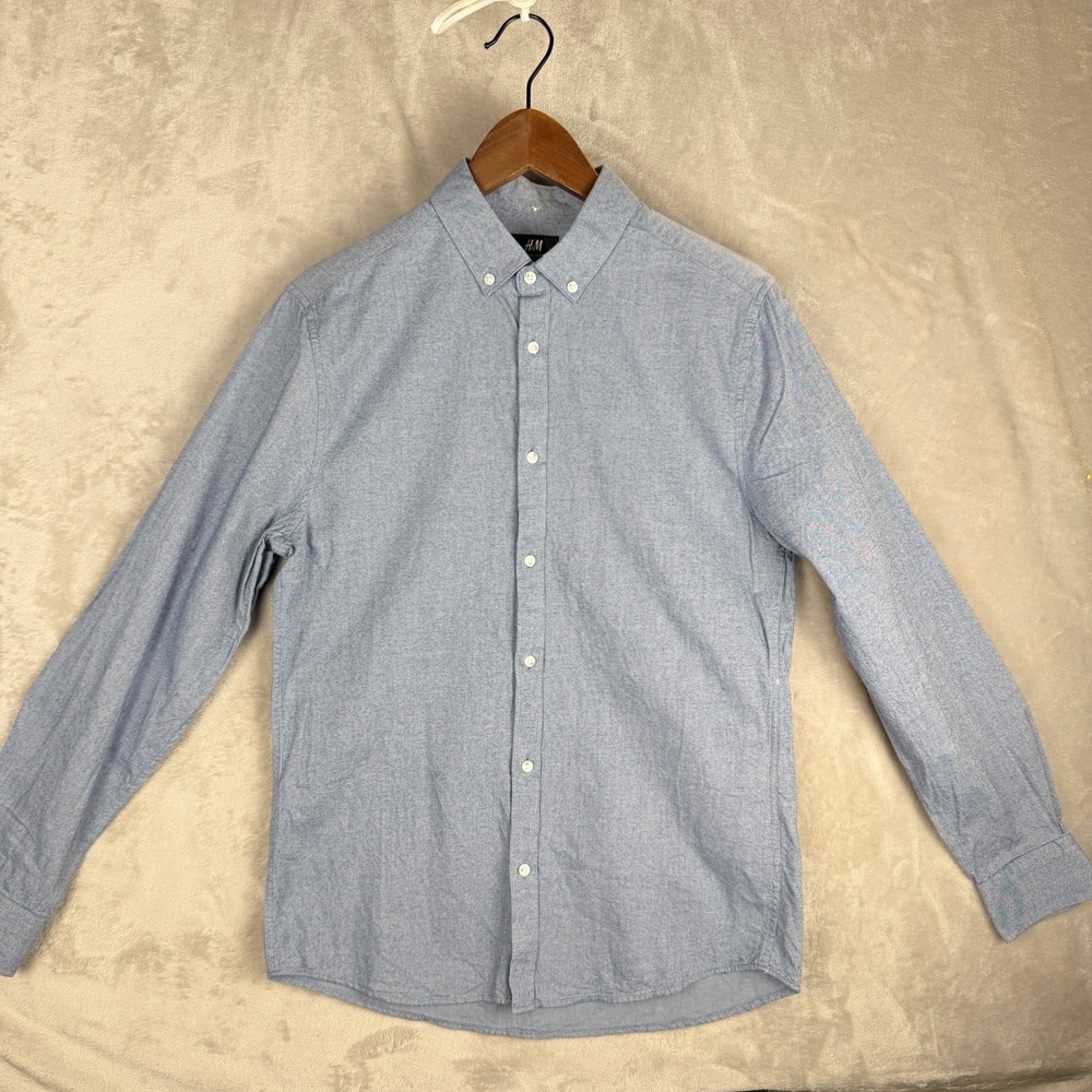 HM Kids Light Blue Oxford Button Down Shirt Regular Fit Long Sleeve Size S